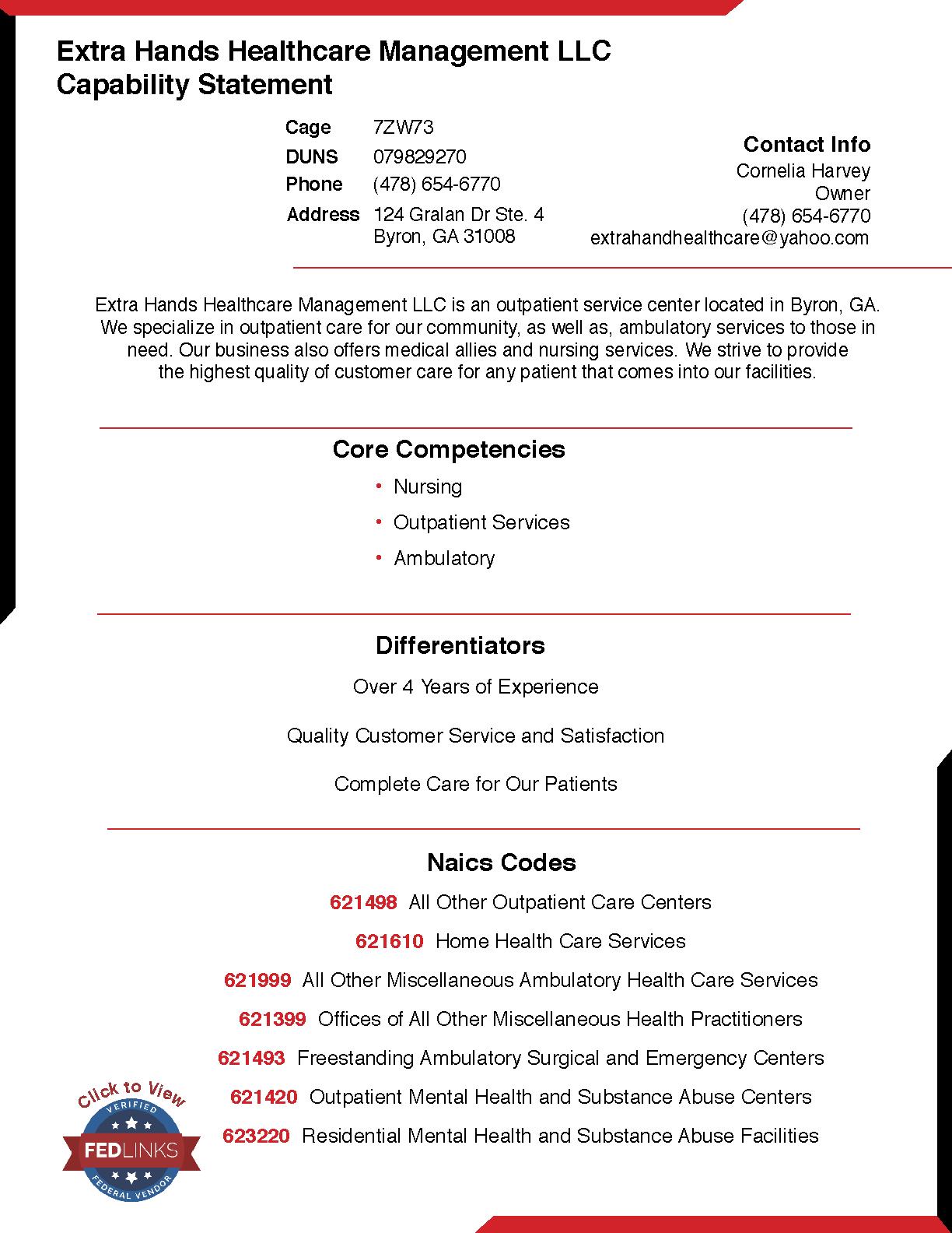 Extra hands healthcare management llc