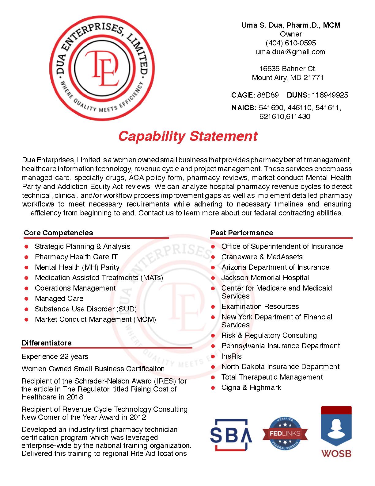 Dua enterprises capabilitystatement