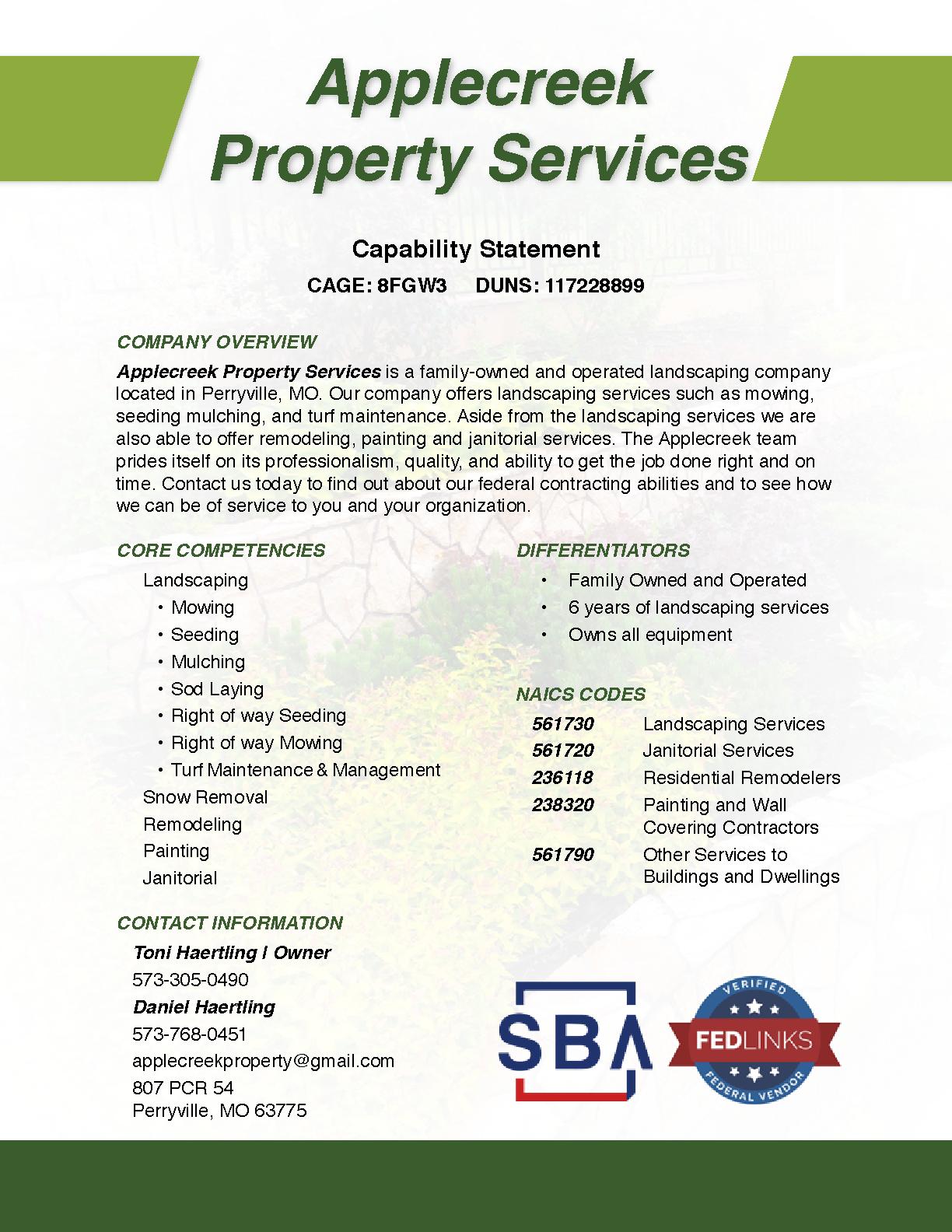 Applecreekpropertyservices capabilitystatement