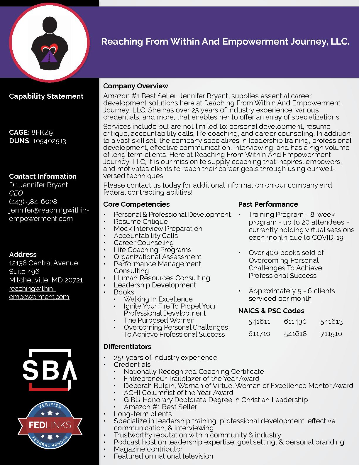 Reaching from within and empowerment journey llc. capability statement