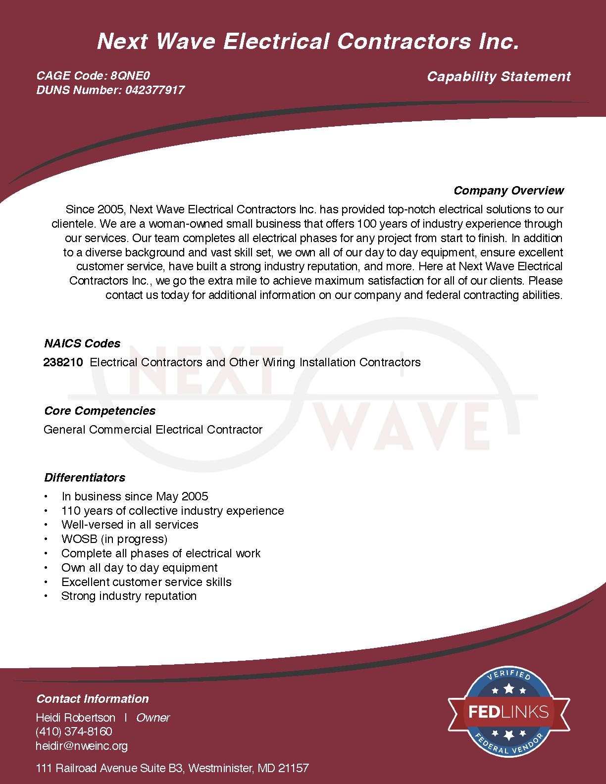 Next wave electrical contractors inc. capability statement