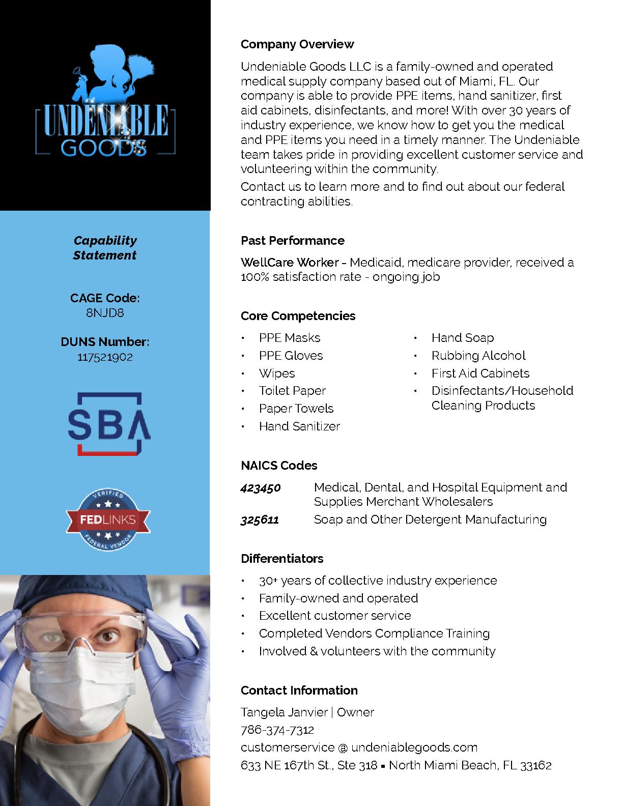 Undeniablegoodsllc capabilitystatement