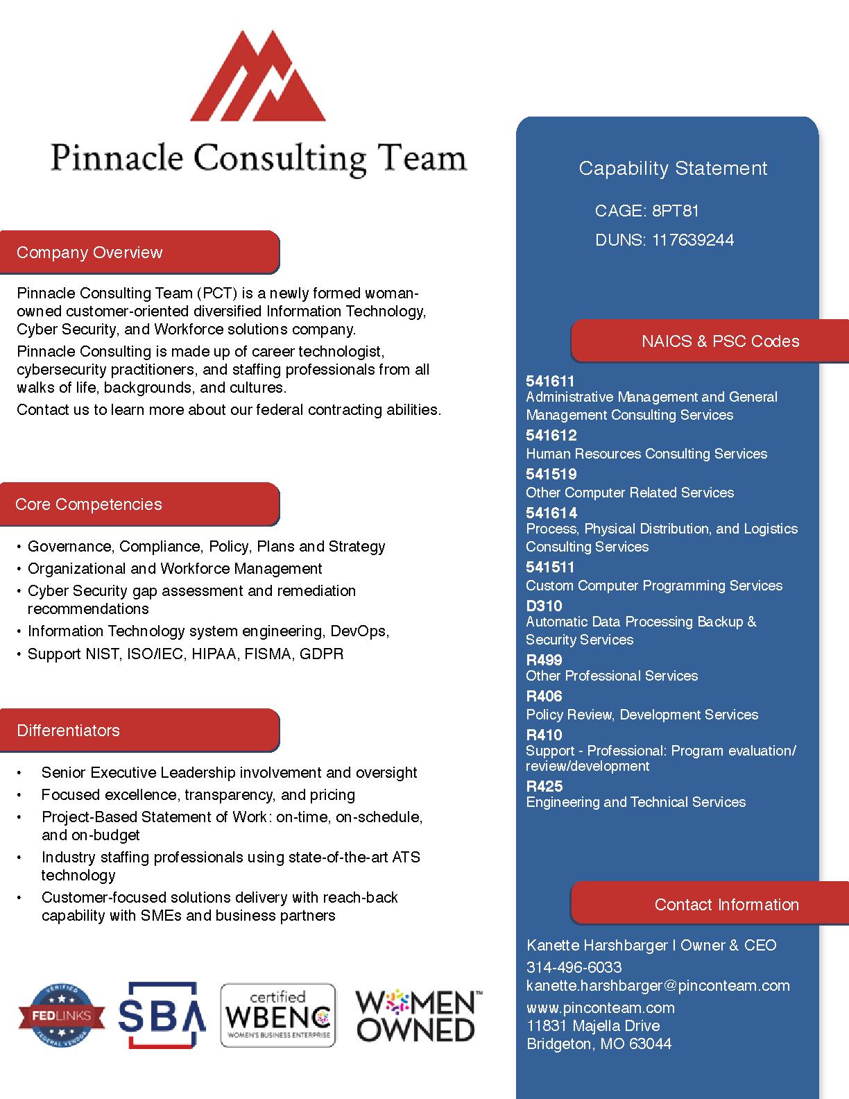 Pinnacleconsultingteamllc capabilitystatement