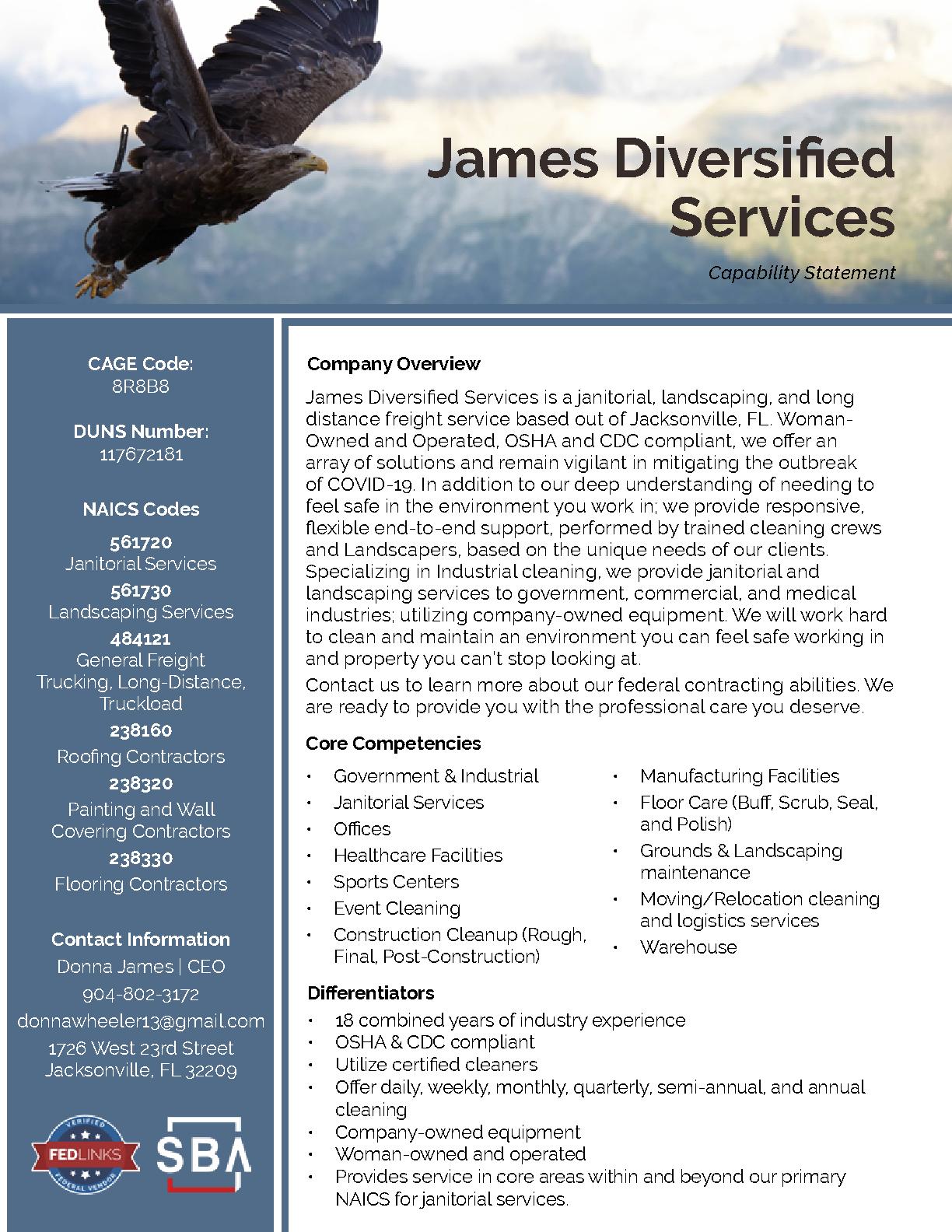 Jamesdiversifiedservices capabilitystatement