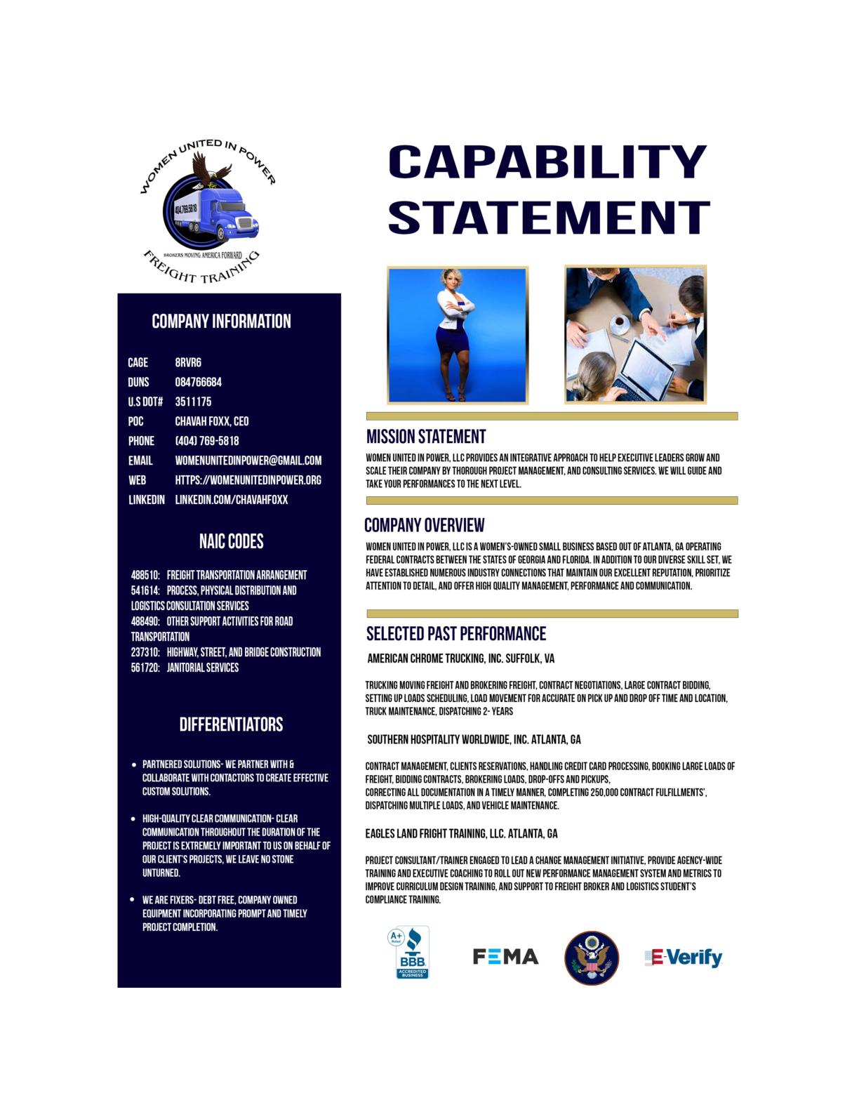 Women united in power capability statement