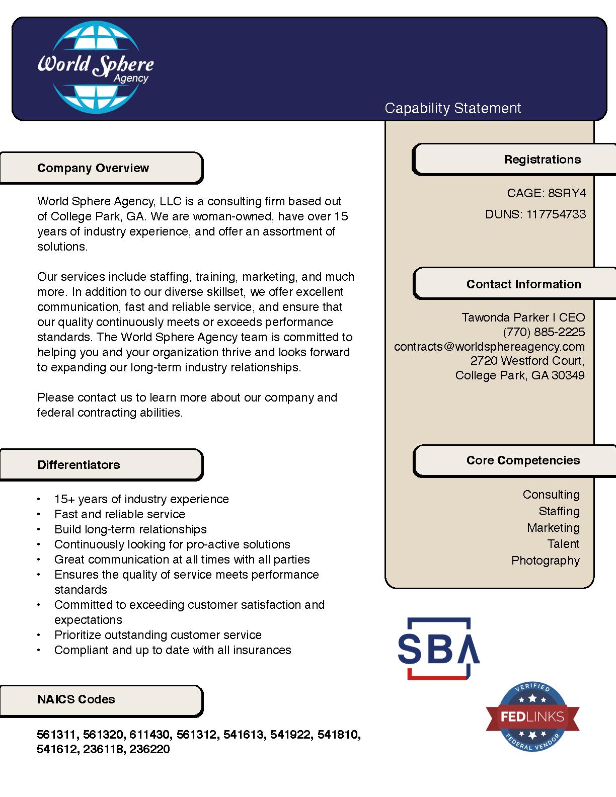 World sphere agency llc capability statement