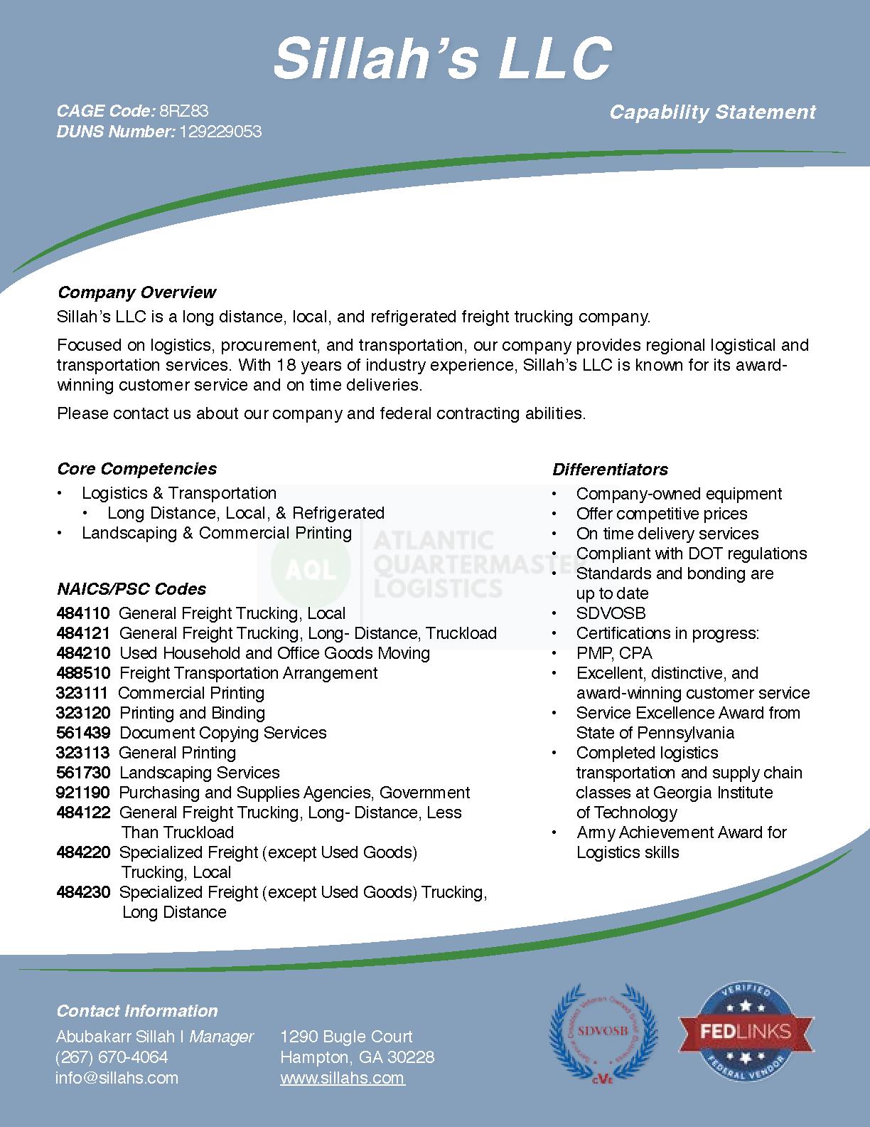 Sillah's llc capability statement