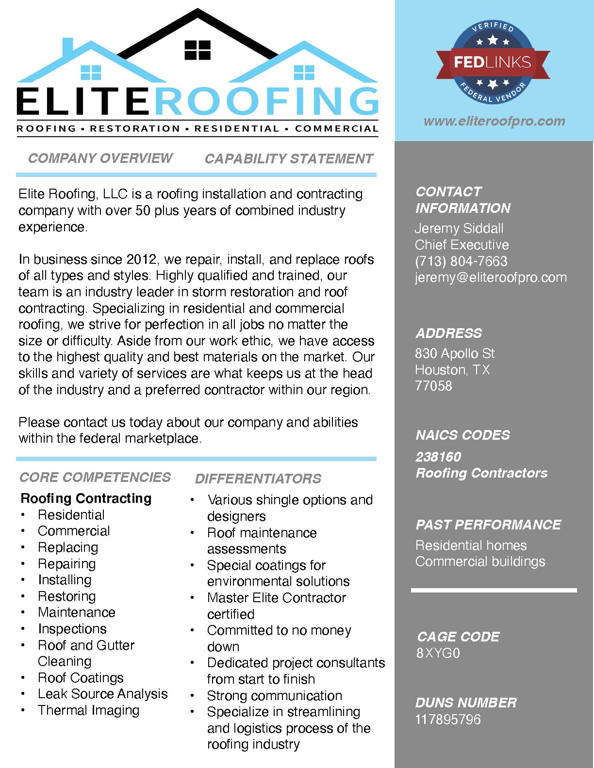 Elite roofing llc cap statements