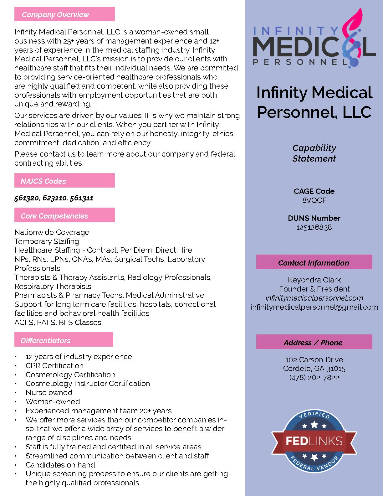 Infinity medical personnel llc capability statement