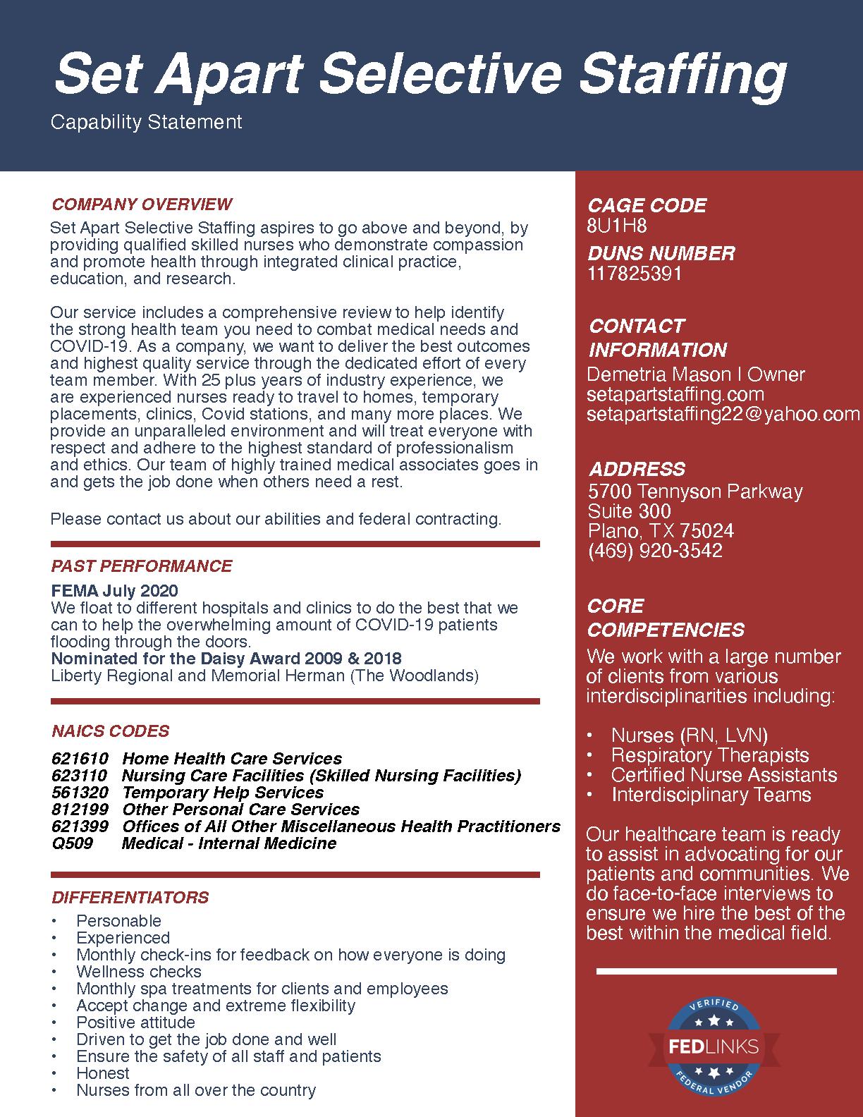Set apart staffing cap