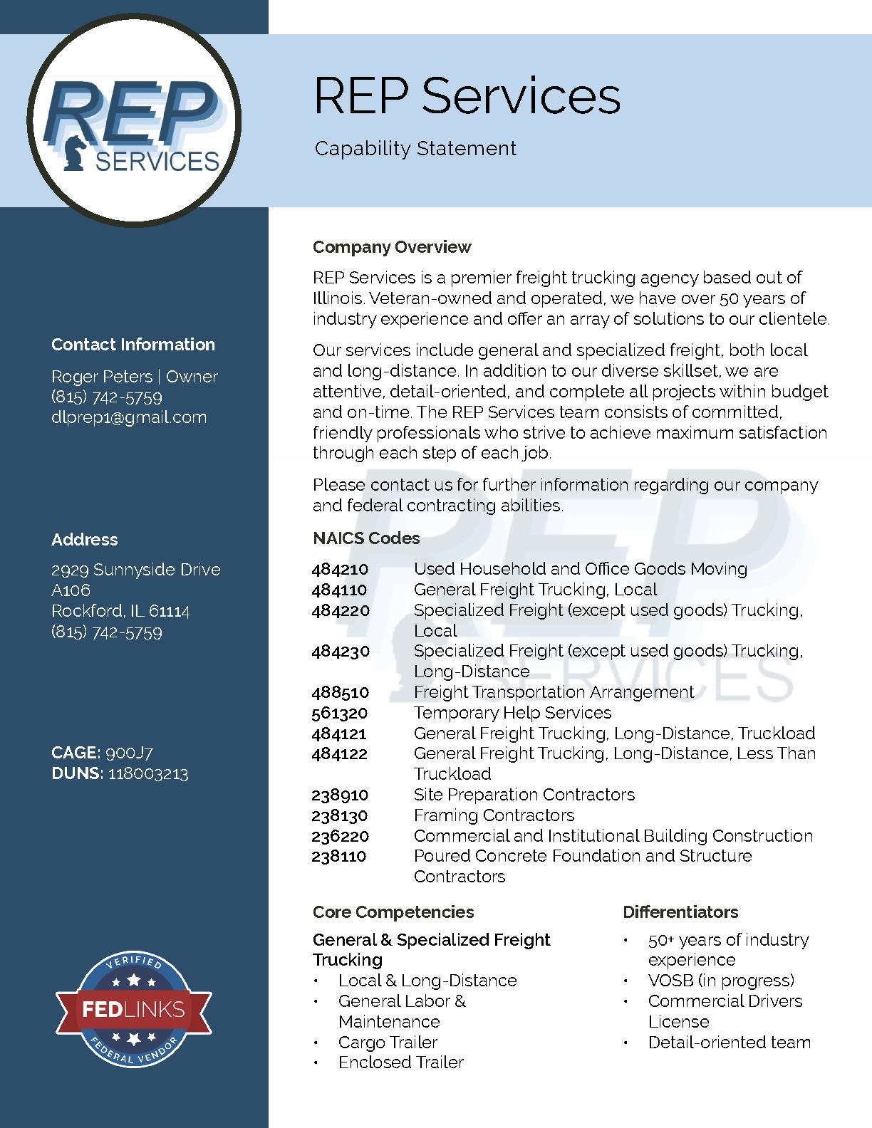 Rep services capability statement