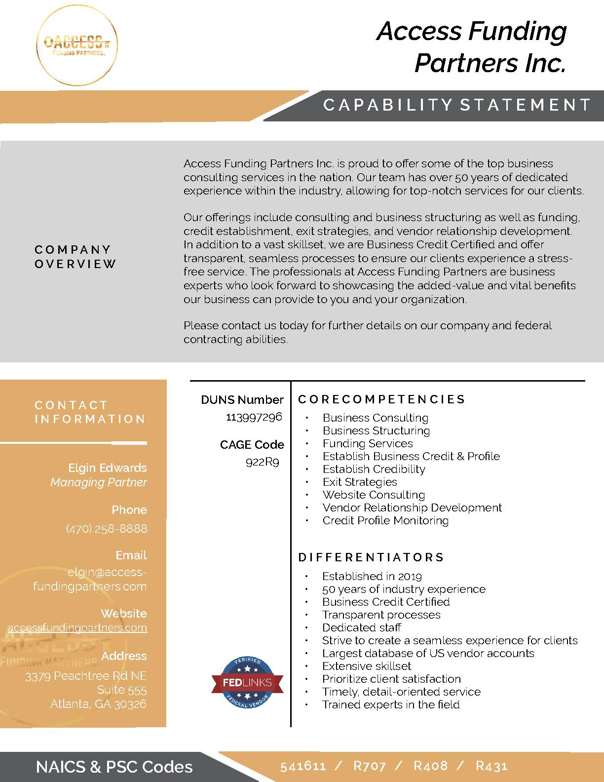 Access funding partners inc. capability statement