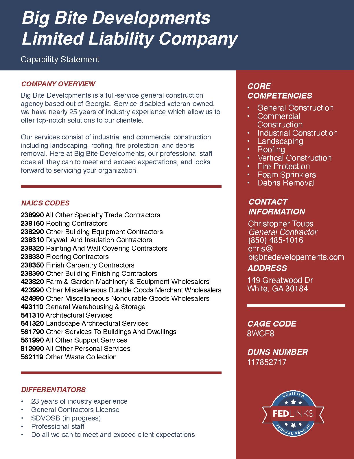 Big bite developments llc capability statement
