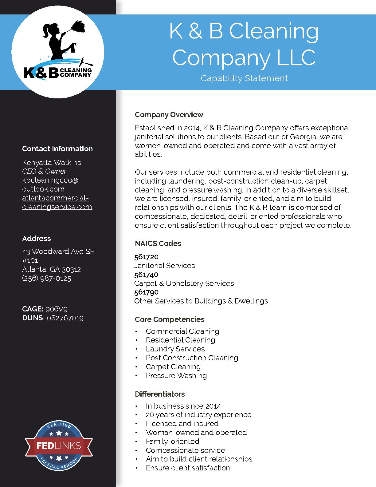 K   b cleaning company llc capability statement