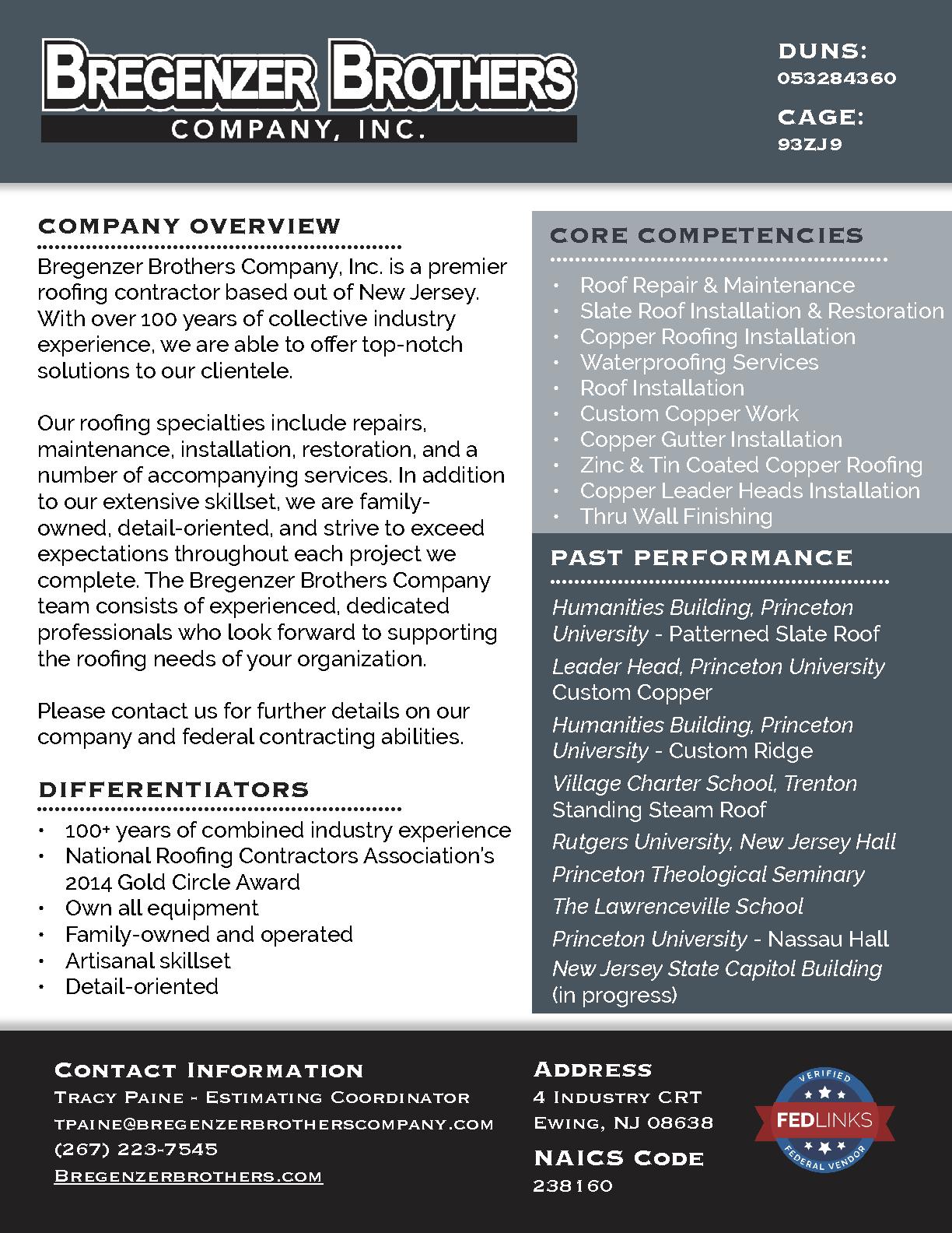 Bregenzer brothers company  inc. capability statement