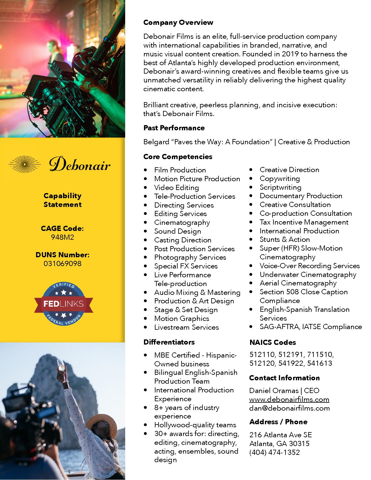 Debonair films llc capability statement
