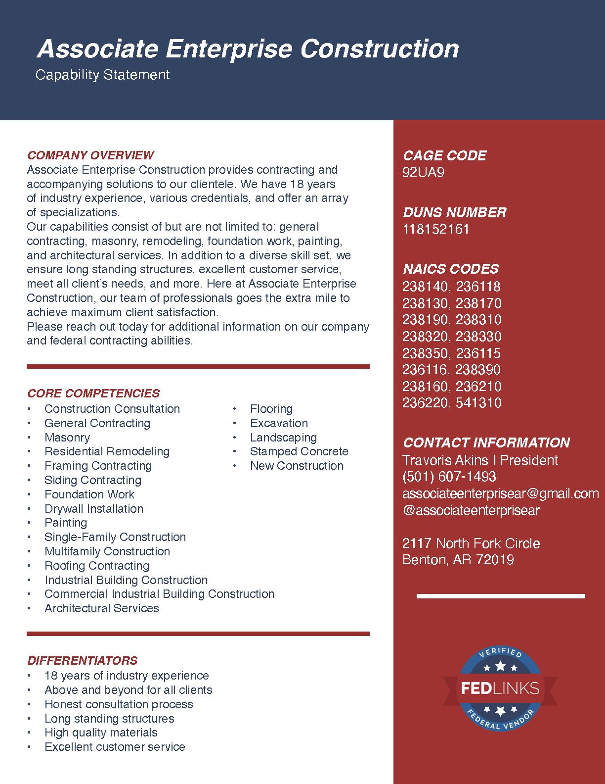 Associate enterprise contruction capability statement