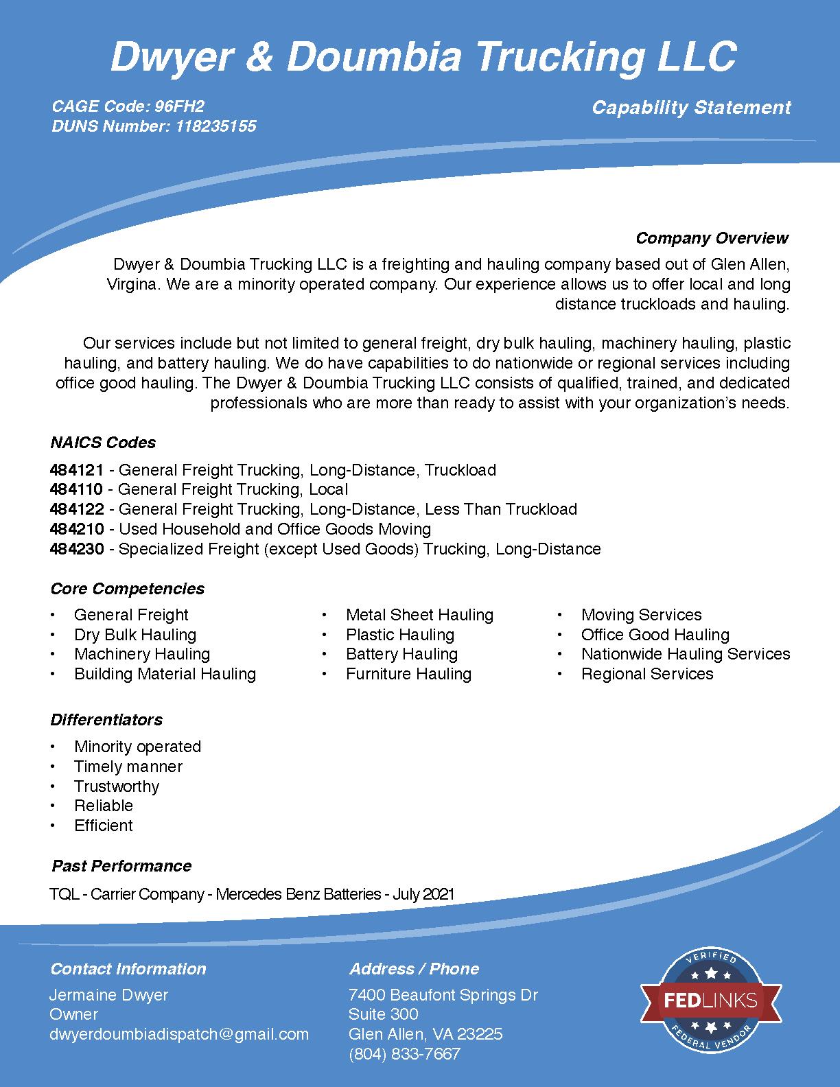 Dwyer   doumbia trucking llc