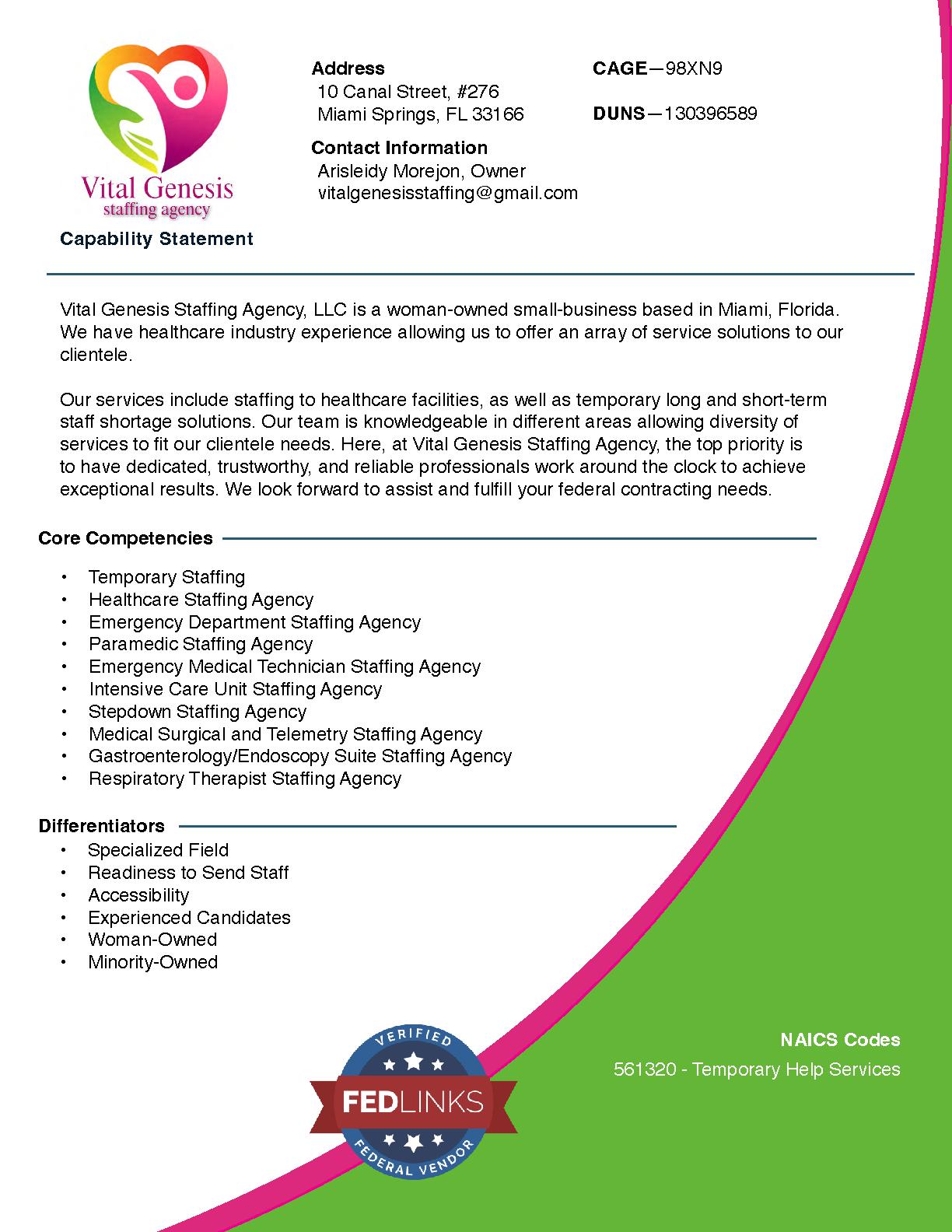 Vital genesis staffing agency llc