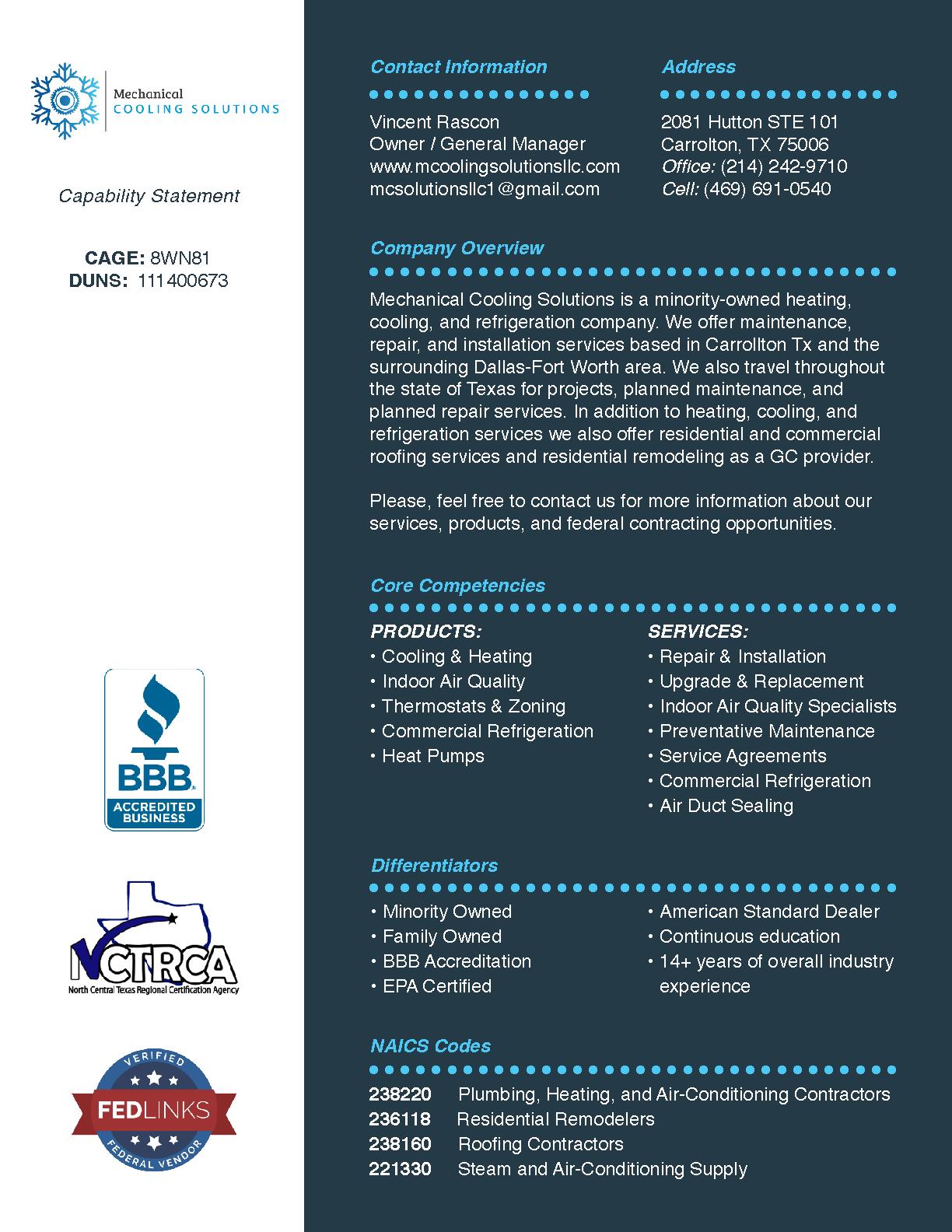 Mechanical cooling solutions llc