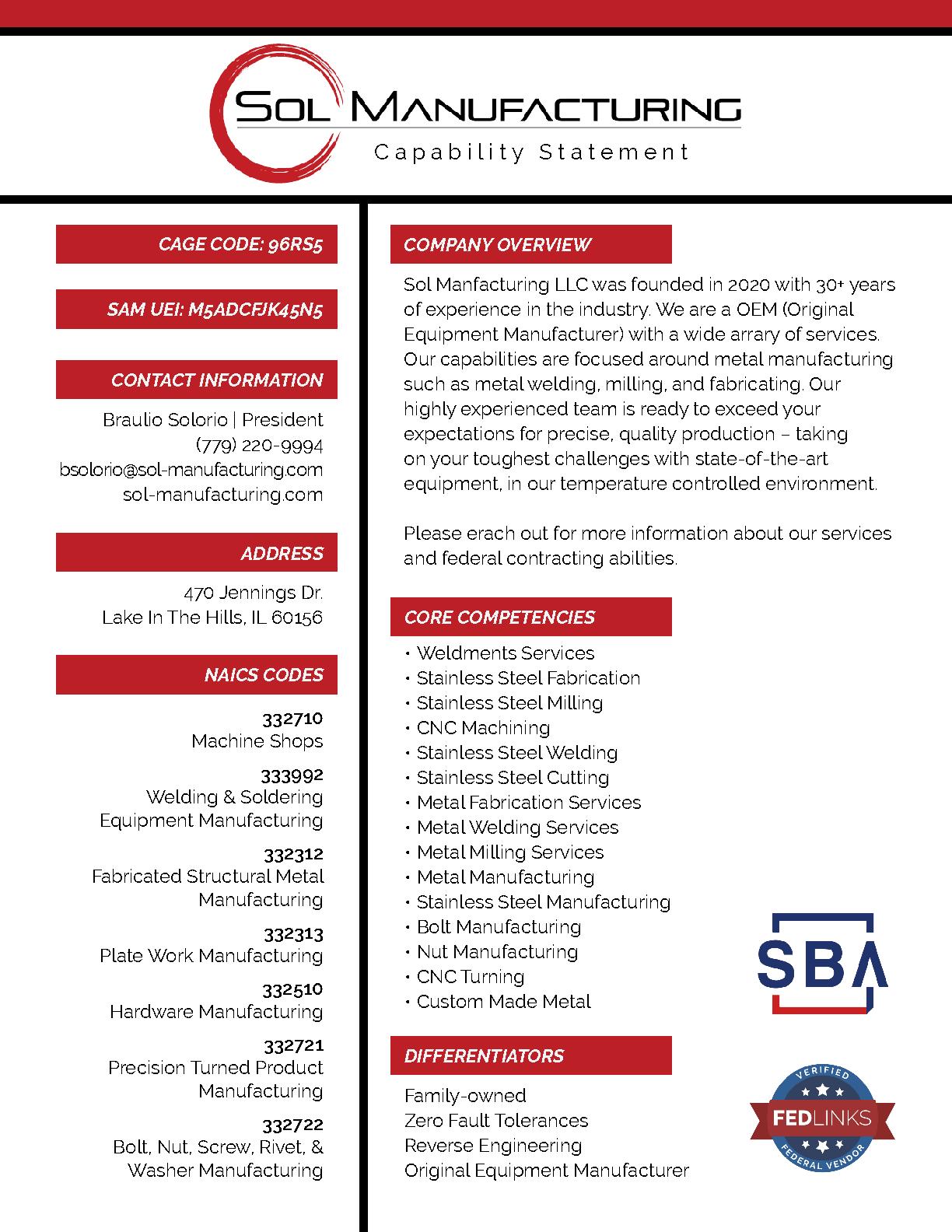 Sol manufacturing  llc 