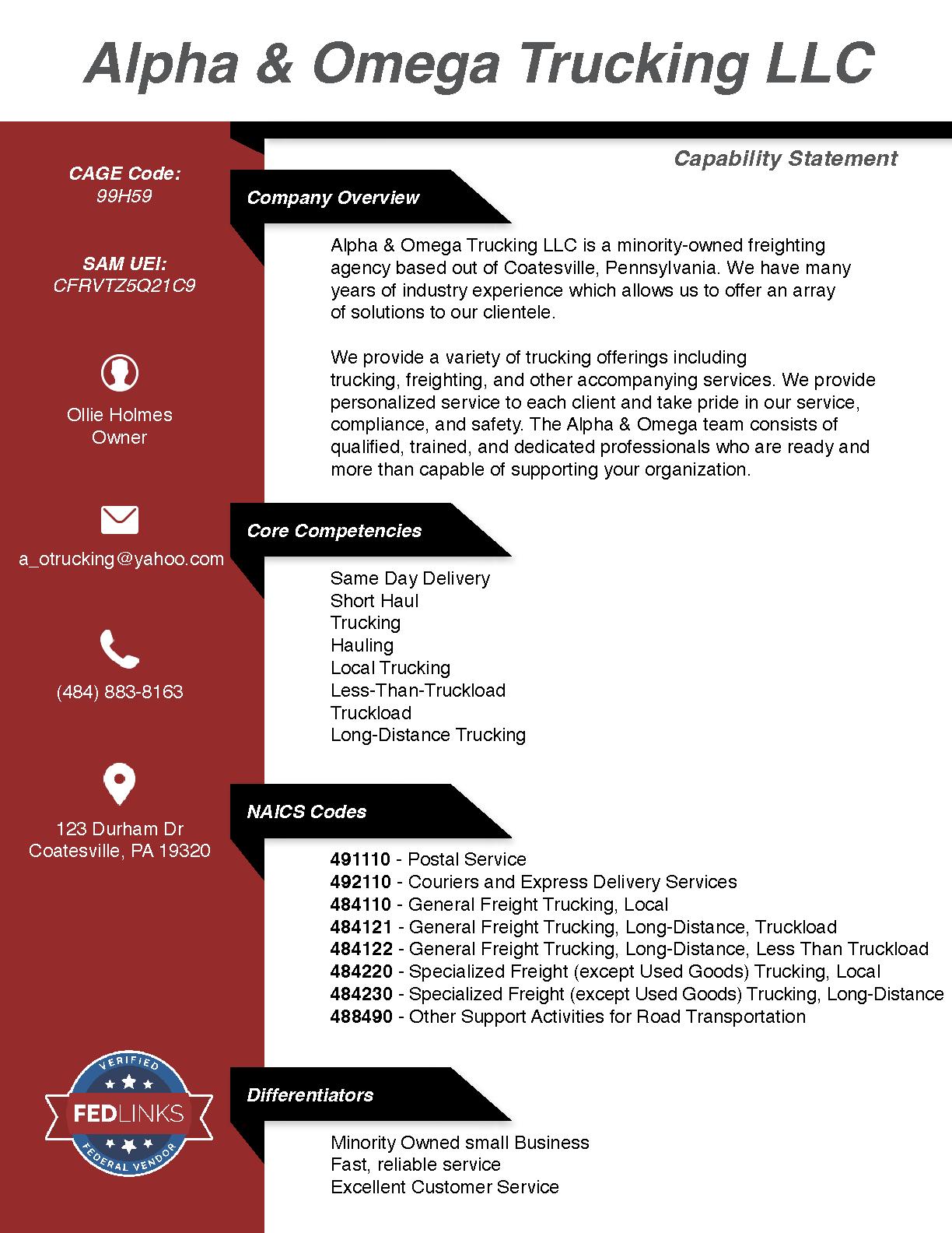 Alpha   omega trucking llc