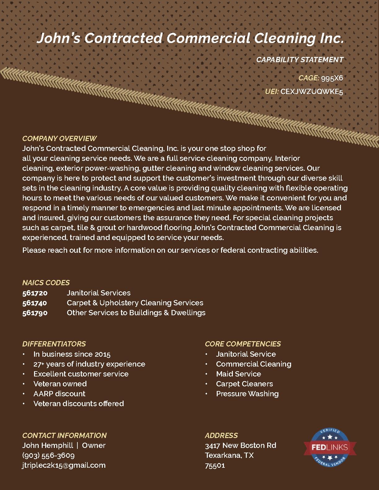 John’s Contracted Commercial Cleaning, Inc.