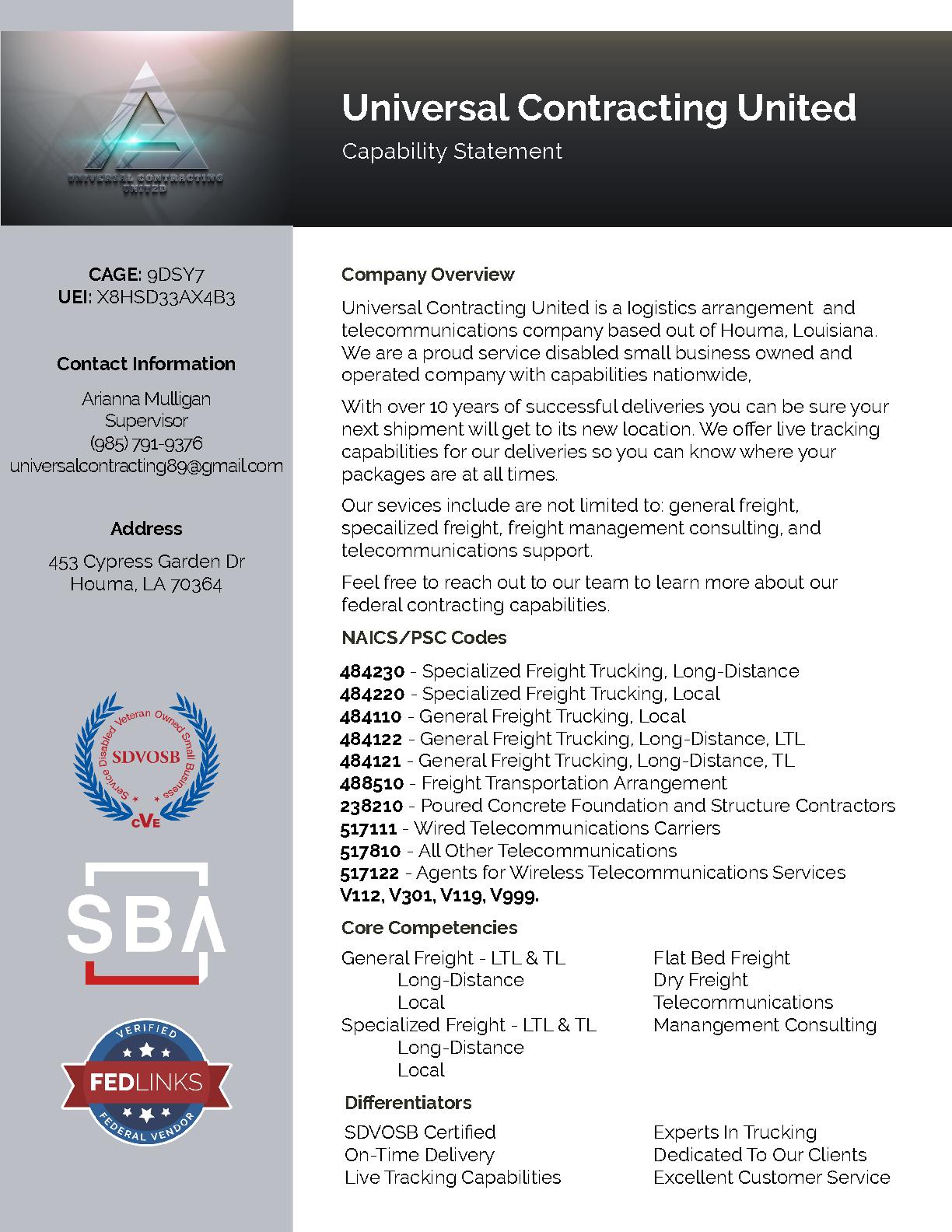 Universal contracting capability statement