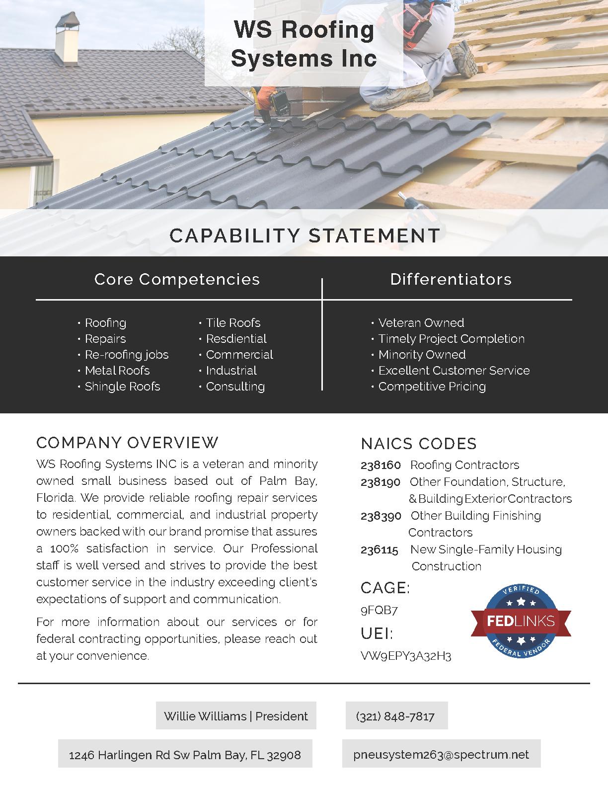 Ws roofing systems inc