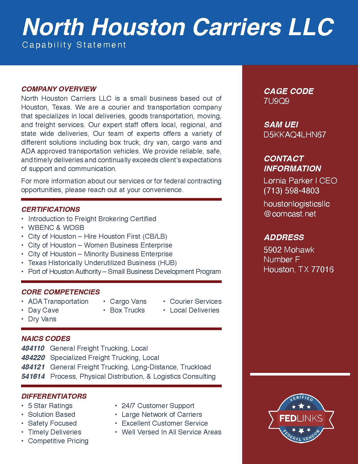 North houston carriers llc certs