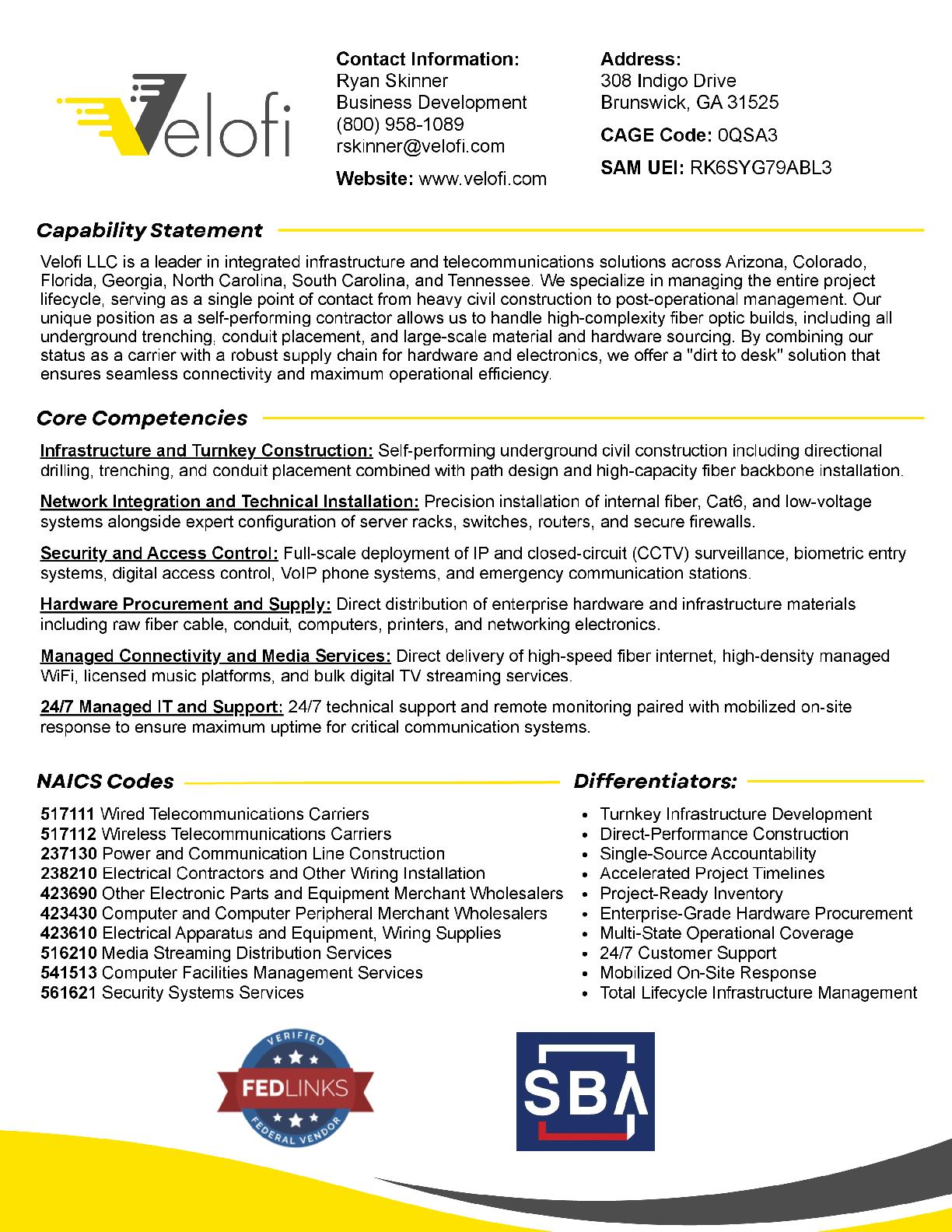 Velofi capability statement