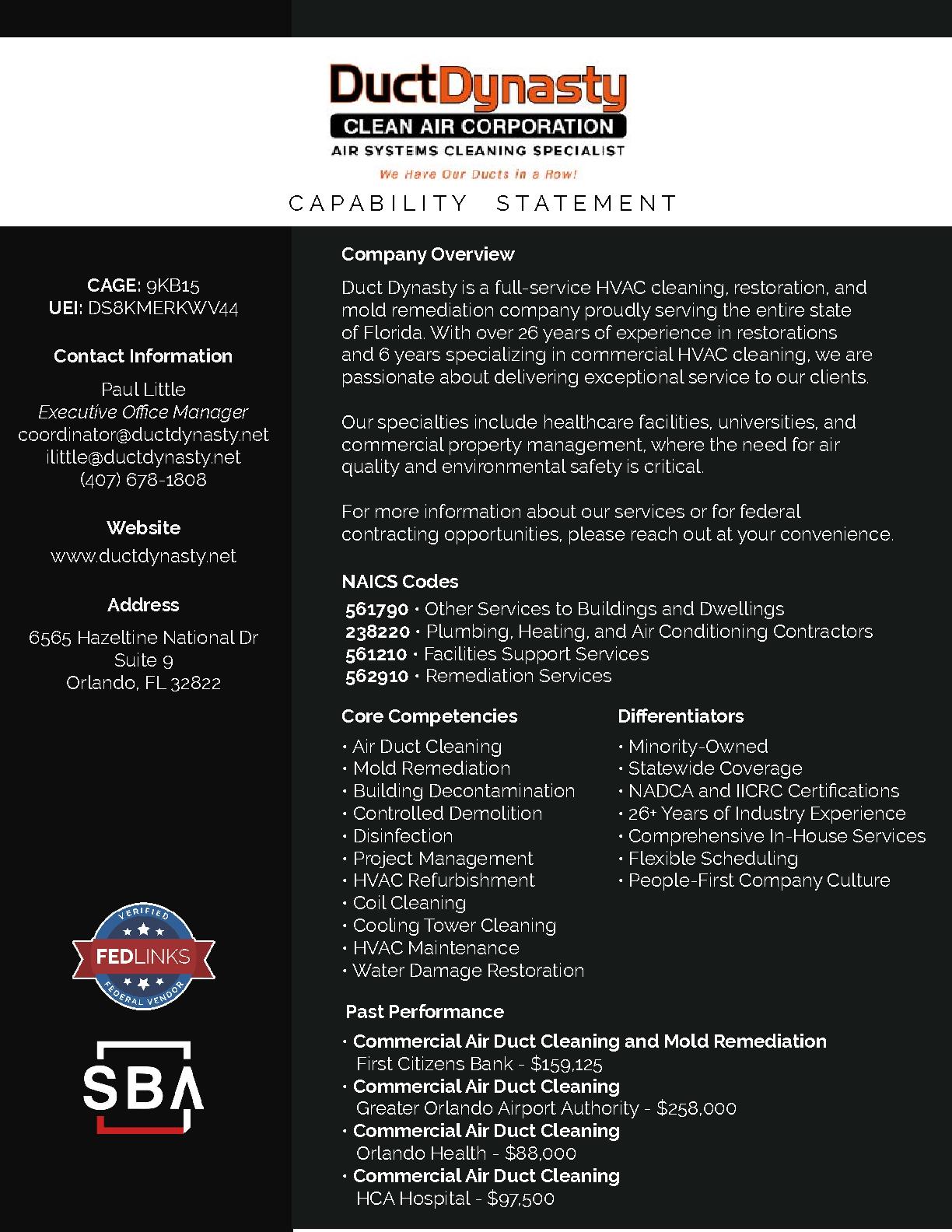 Duct dynasty clean air llc