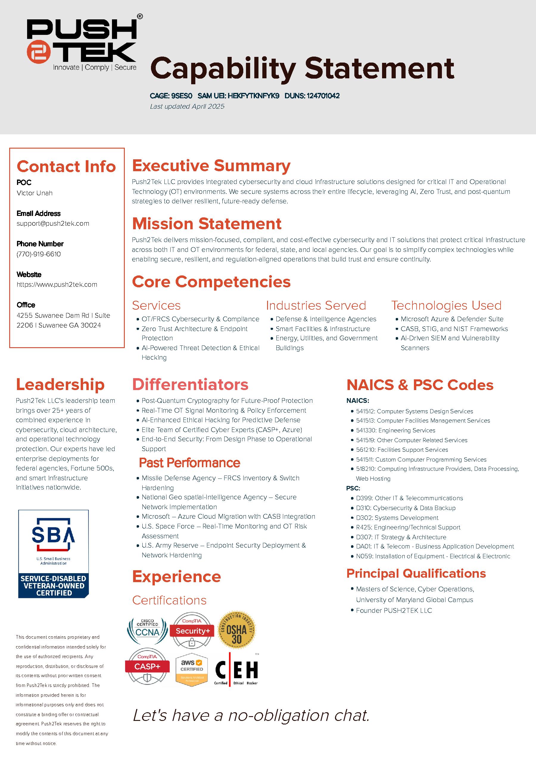 Push2tek latestcapabilitystatement